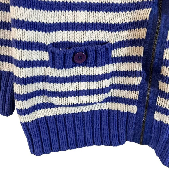 Workshop Andrea Jovine Chunky Knit Full Zip Sweater Medium Purple White Striped - Picture 4 of 6